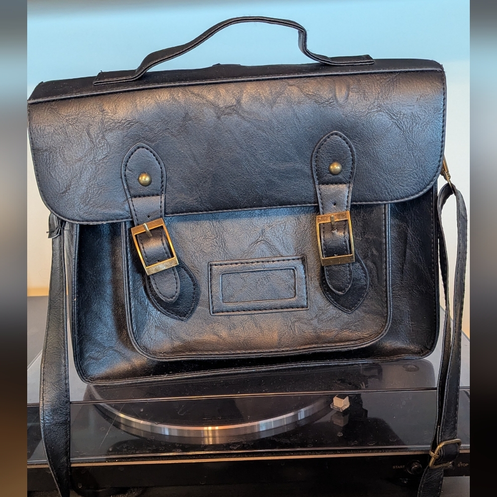 Classic Black Leather Satchel